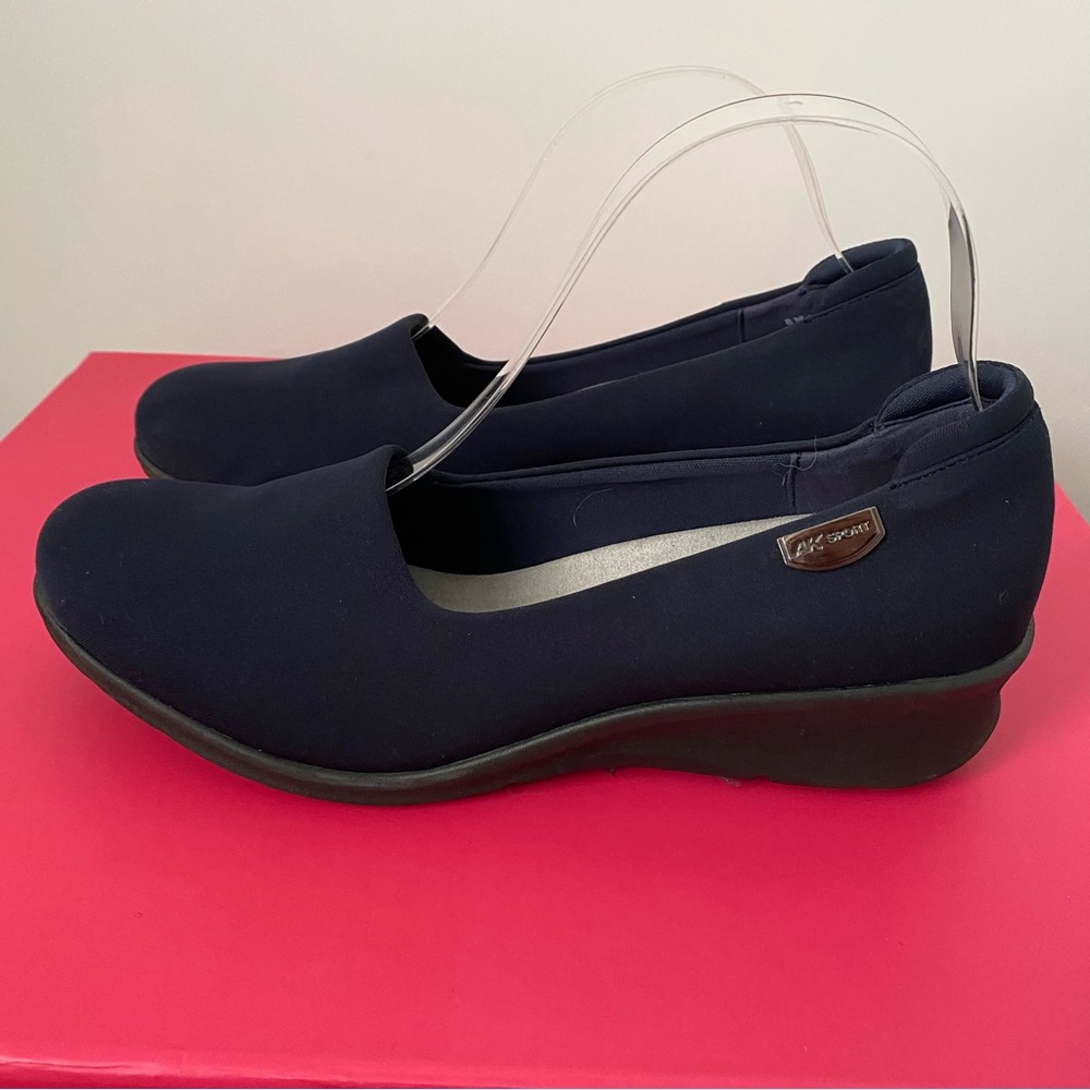 Anne Klein Sport Wedge Pumps Navy Fabric Upper 8